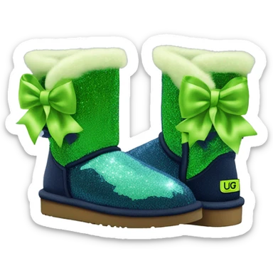 Realistic navy blue Sparkle glitter and fur Ugg boots with lime green bow. sticker