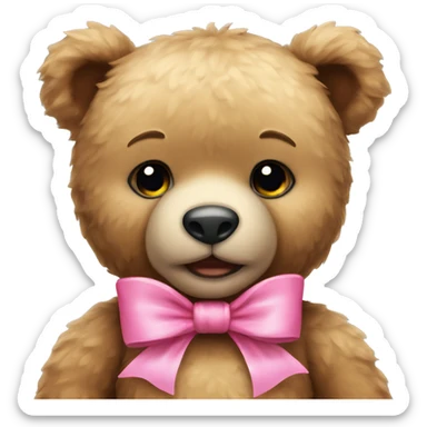 teddy bear with pink bow around its neck sticker