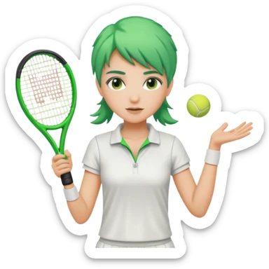 female, green haired, white clothes, tennis player sticker