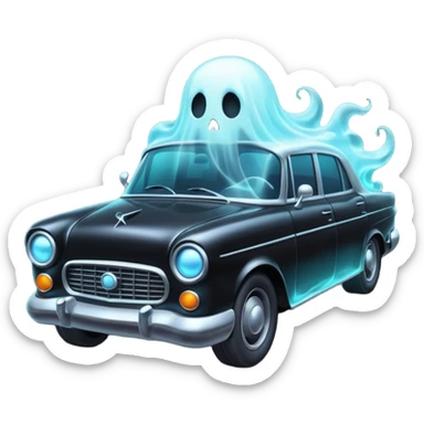 a black cursed car with a gost like figure inside  sticker