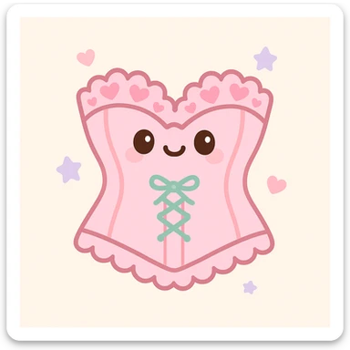 a pink lacey coquette corset, playful and cute, with heart-shaped lace patterns, kawaii style sticker