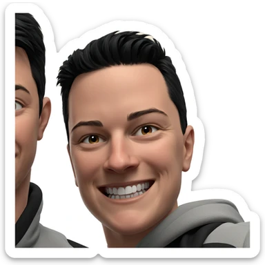 grinning boys in black hair sticker