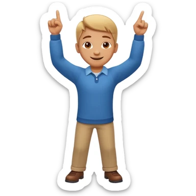 emoji of a cheerful cartoon person pointing down at the ground with both hands — standing straight, smiling confidently, arms bent and both index fingers extended downward — simple background, bright lighting, clean expressive Apple emoji design, playful and clear “here” meaning sticker