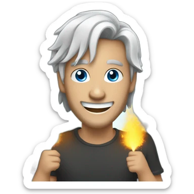 30 years old smiling man with Grey long hair man with blue eyes doing fireshow sticker