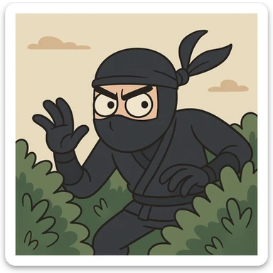 a ninja camouflaged among bushes, stealthy pose, minimal background sticker