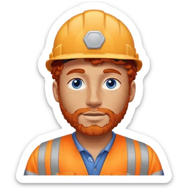 male construction worker with curly red hair no beard blue eyesand freckles sticker