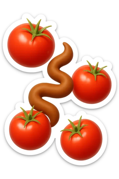 emoji stile iphone di pomodori che fluttuano in aria con colon attorcigliato intorno, iperrealistico 4k, isolato su sfondo bianco sticker