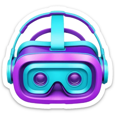 glowing neon VR headset, purple and cyan color sticker