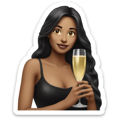 Hyperrealistic woman with black long hair drinks champagne sticker