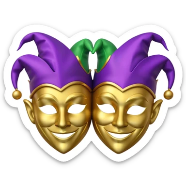 2 jesters masks for mardi gras in purple gold and green like the apple emoji sticker