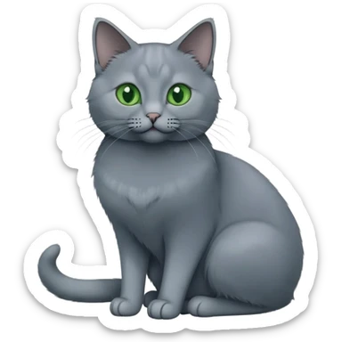 Russian blue cat sitting up with green eyes. Greyish blue fur sticker