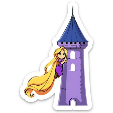 Rapunzel letting down her hair from a tower sticker