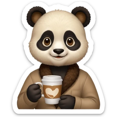 barista panda, holding coffee cup sticker