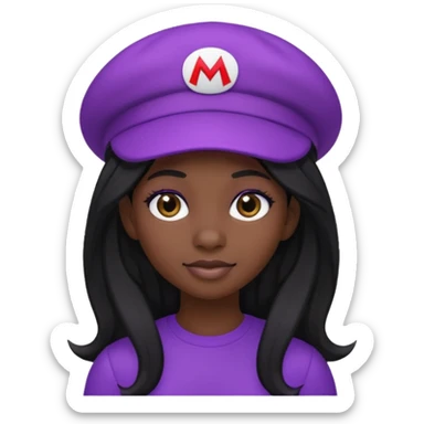 purple mario black girl with black long hair sticker