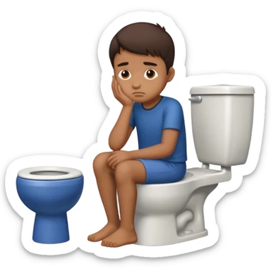 a brown boy sitting on a toilet with strained face sticker