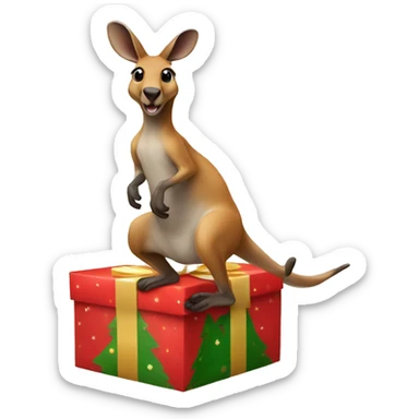 A kangaroo jumping out of a Christmas present  sticker