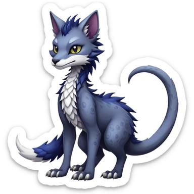 Kawaii dark edgy fantasy feline-vernid-sergal-fursona animal creature with a tufted tail full body with intricate markings  sticker