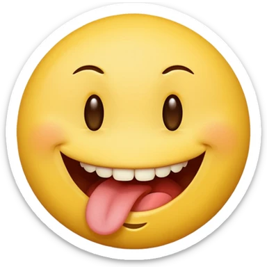 a yellow smily face with a smirk and biting on his tongue sideways sticker