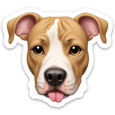 Tan pit bull dog that has the tip of his left ear floppy black nose and pokadot toungue sticker