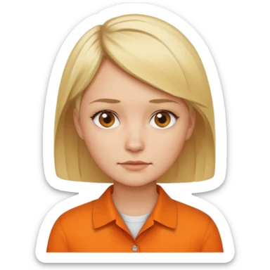 short blonde hair not smiling woman in orange collared shirt sticker