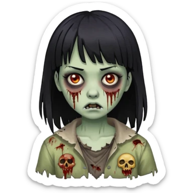 zombie girl with black hair and bangs sticker