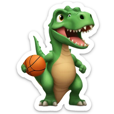 Dinosaur shushing with a basketball sticker