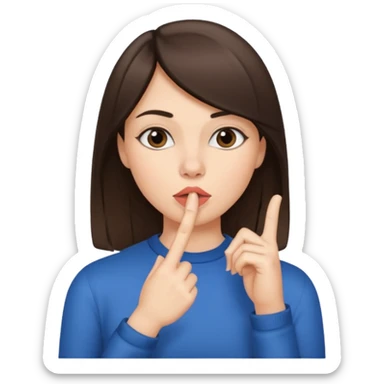 brunette girl, with straight hair, making a "be quiet" gesture sticker