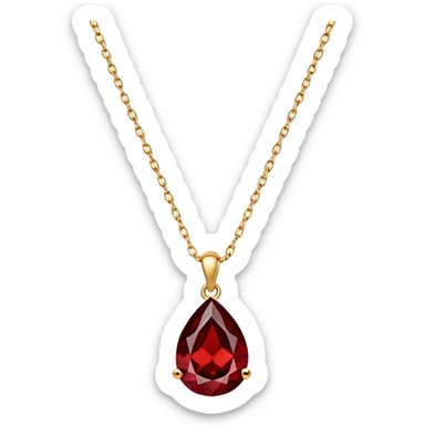 red garnet pendant like a drop of starlight, delicate gold chain, glowing with passion and transformation sticker