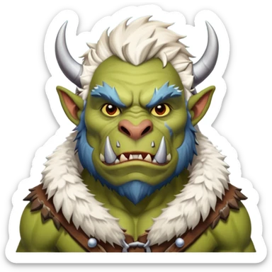 Fantasy Christmas orc beast tamer icon, winter wildlands theme, animal fur details, primal strong face, snowy wilderness atmosphere, stylized emoji portrait, male/female variant
 sticker