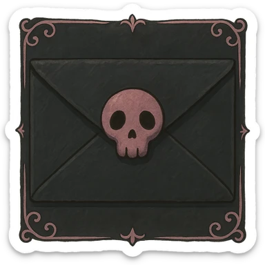 gothic envelope, black and pink, ghibli style sticker