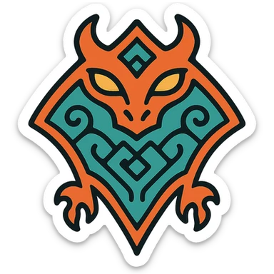 Argonian symbol from The Elder Scrolls Online, stylized, intricate, tribal, reptilian motifs, ancient fantasy game icon sticker