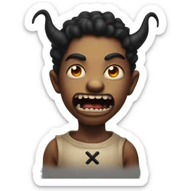 A little demon draw like a child with a big mouth and cross eyes  sticker