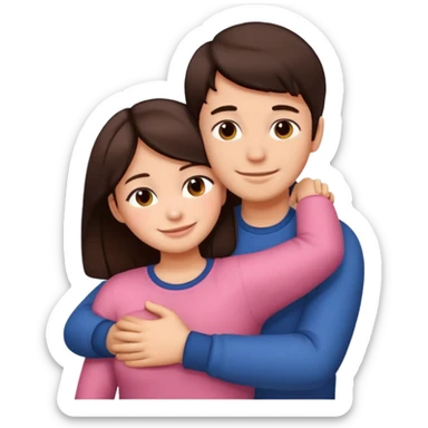 Girl and boy couple Both peach skin and darkish brown hair hugging emoji leaning on eachother sticker