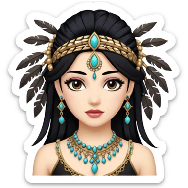 Une danseuse de tribal fusion, à la peau blanche et à la chevelure noire. Prends inspiration de Rachel Brice ou de Kira Lebedeva. sticker