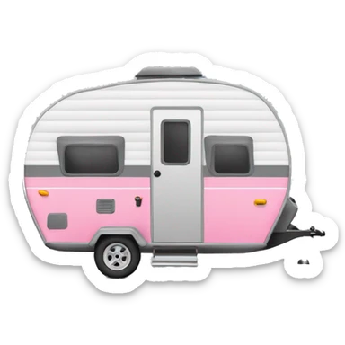 Realistic portable pink and gray camping trailer isolated.    sticker