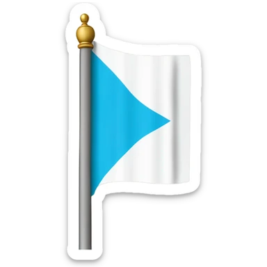 Una bandera rectangular blanca con una franja diagonal azul celeste que va desde la esquina superior izquierda hasta la esquina inferior derecha. En el centro, en pequeño, un cáliz dorado rodeado por siete cruces, coronado en la parte superior. sticker