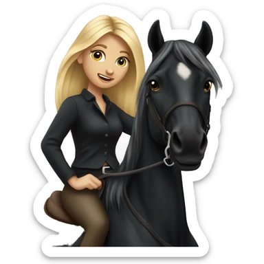 Dirty blonde hair girl riding black horse  sticker
