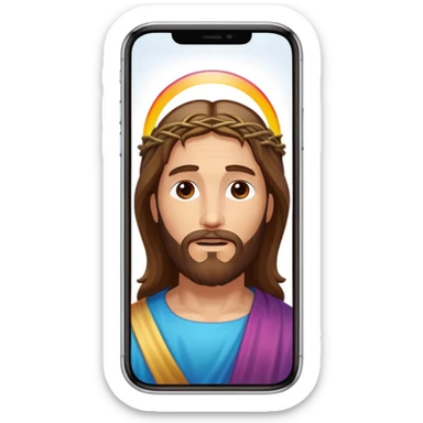 iPhone screen with a classic depiction of Jesus sticker