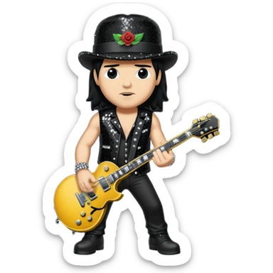 Slash from Gun n Roses with long jet black hair, black sequin outfit sticker