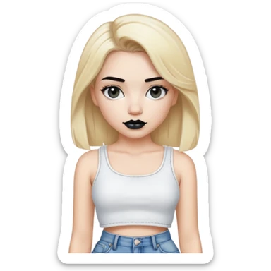 White girl with blond hair , black lipstick and white crop top for shirt and for pants baggy jeans sticker