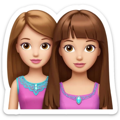 2 girls best friends one is barbie merliah summers and the other is a girl with brown hair and brown fringe and light brown eyes  sticker
