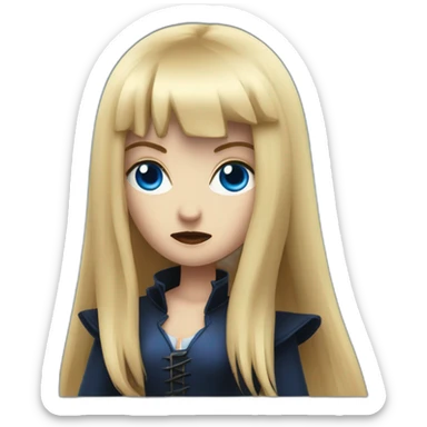 beautiful vampire woman with long blonde hair and blonde straight bangs and blue eyes wielding knives serious expression sticker