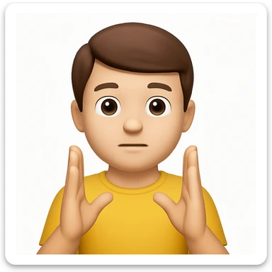 A 3D emoji in iOS emoji aesthetic style of a cartoon person holding both hands straight and parallel to each other in front of their body, palms facing each other to show a narrow or small distance, neutral expression, glossy Apple-style design, clean white background sticker