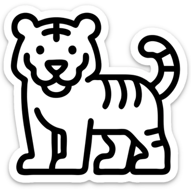 simple tiger icon, minimalist and bold, clean black outlines, no fill, modern icon style sticker