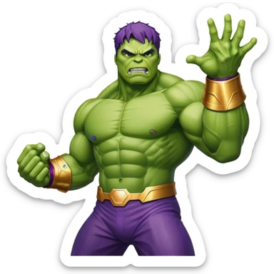 Hulk fighting Thanos, green superhero versus purple villain with infinity gauntlet sticker