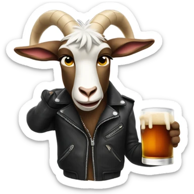 Angry Goat wearing a leather jacket sipping bourbon sticker