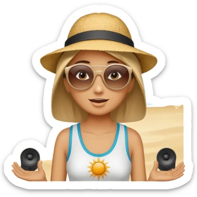Someone listening to a speaker at the beach. sticker