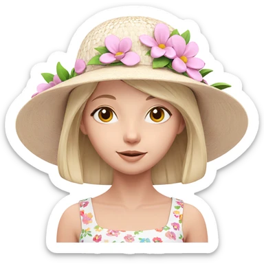 smiling girl with flower hat sticker