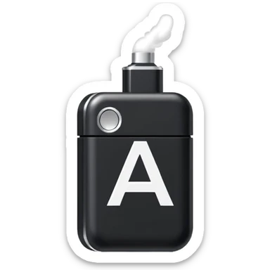 Pixel-art icon, letter [А], designed as mini vape pod. Square canvas, same style as other letters. Black/metallic, flat vector, white outline. sticker