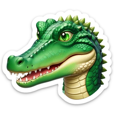 cinematic-noble-crocodile-portrait-emoji,-poised-and-regal,-with-a-powerful,-elongated-build-and-a-rugged,-scaly-emerald-green-hide,-piercing-cold-eyes,-simplified-yet-sharp-and-sophisticated-features,-highly-detailed,-glowing, head held high sticker